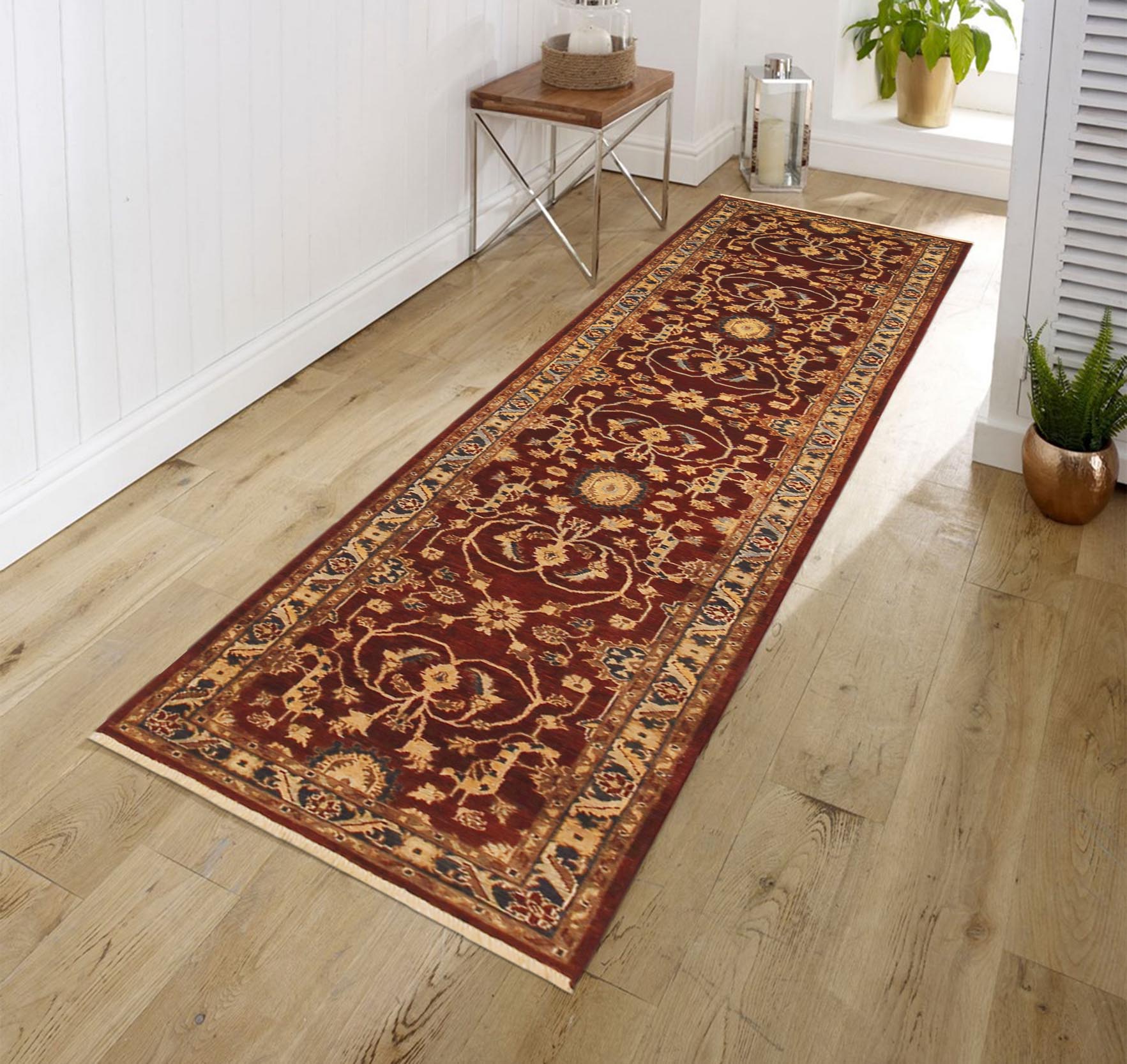 handmade Transitional Kafkaz Red Blue Hand Knotted RUNNER 100% WOOL area rug 2' x 12'