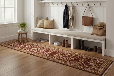 handmade Transitional Kafkaz Red Blue Hand Knotted RUNNER 100% WOOL area rug 2' x 12'