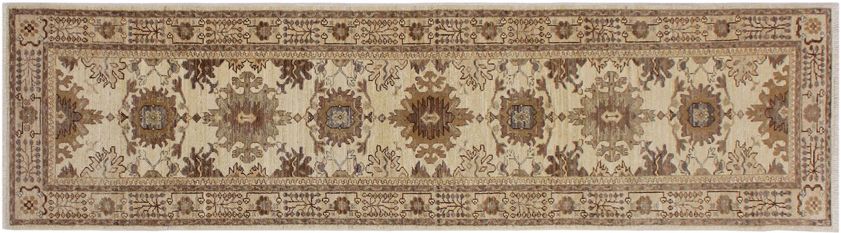 handmade Geometric Kafkaz Beige Lt. Brown Hand Knotted RUNNER 100% WOOL area rug 3' x 10'