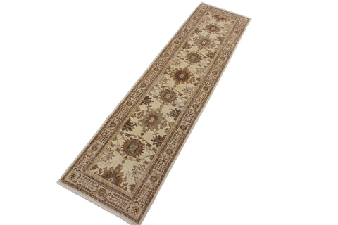 handmade Geometric Kafkaz Beige Lt. Brown Hand Knotted RUNNER 100% WOOL area rug 3' x 10'