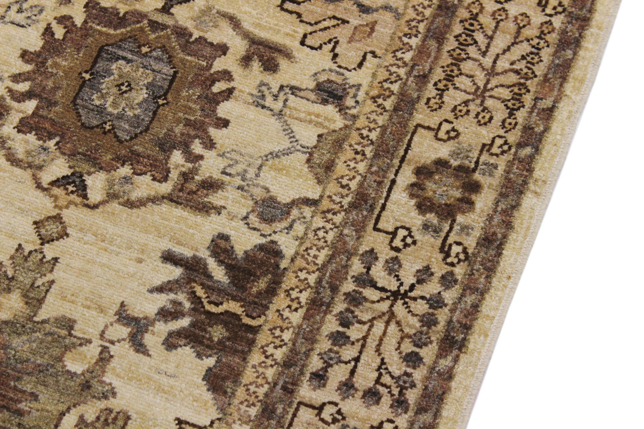 handmade Geometric Kafkaz Beige Lt. Brown Hand Knotted RUNNER 100% WOOL area rug 3' x 10'