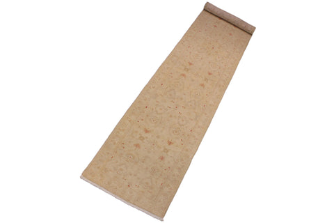 handmade Modern Kafkaz Lt. Tan Lt. Brown Hand Knotted RUNNER 100% WOOL area rug 3' x 15'