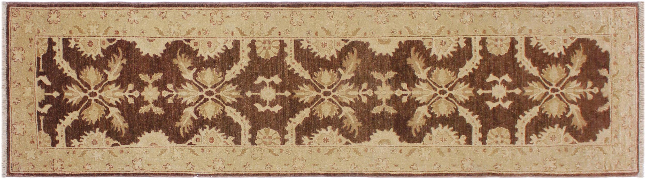 handmade Traditional Kafkaz Brown Tan Hand Knotted RUNNER 100% WOOL area rug 3' x 10'
