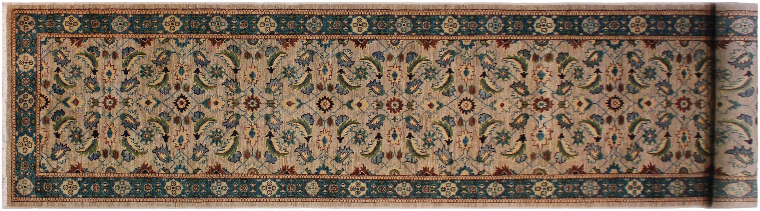 handmade Transitional Kafkaz Lt. Gray Green Hand Knotted RUNNER 100% WOOL area rug 3' x 15'