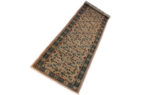 handmade Transitional Kafkaz Lt. Gray Green Hand Knotted RUNNER 100% WOOL area rug 3' x 15'