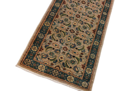 handmade Transitional Kafkaz Lt. Gray Green Hand Knotted RUNNER 100% WOOL area rug 3' x 15'