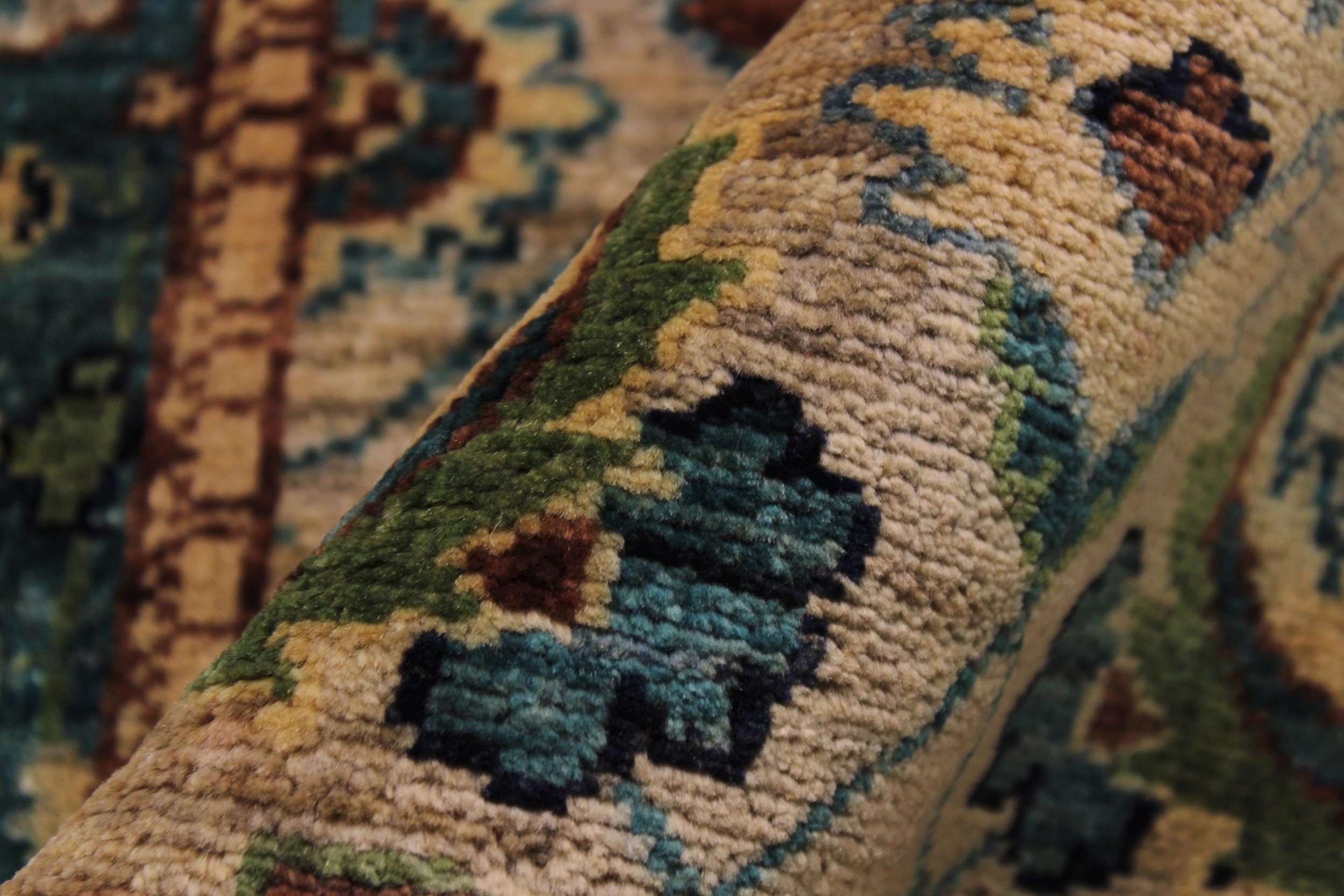 handmade Transitional Kafkaz Lt. Gray Green Hand Knotted RUNNER 100% WOOL area rug 3' x 15'