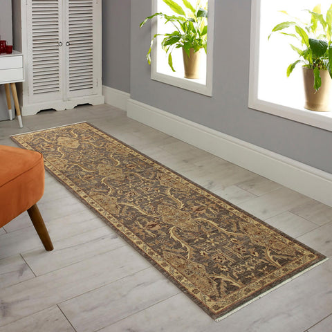 handmade Transitional Kafkaz Gray Ivory Hand Knotted RUNNER 100% WOOL area rug 3' x 11'