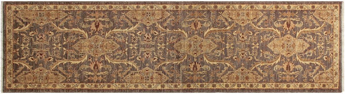 handmade Transitional Kafkaz Gray Ivory Hand Knotted RUNNER 100% WOOL area rug 3' x 11'