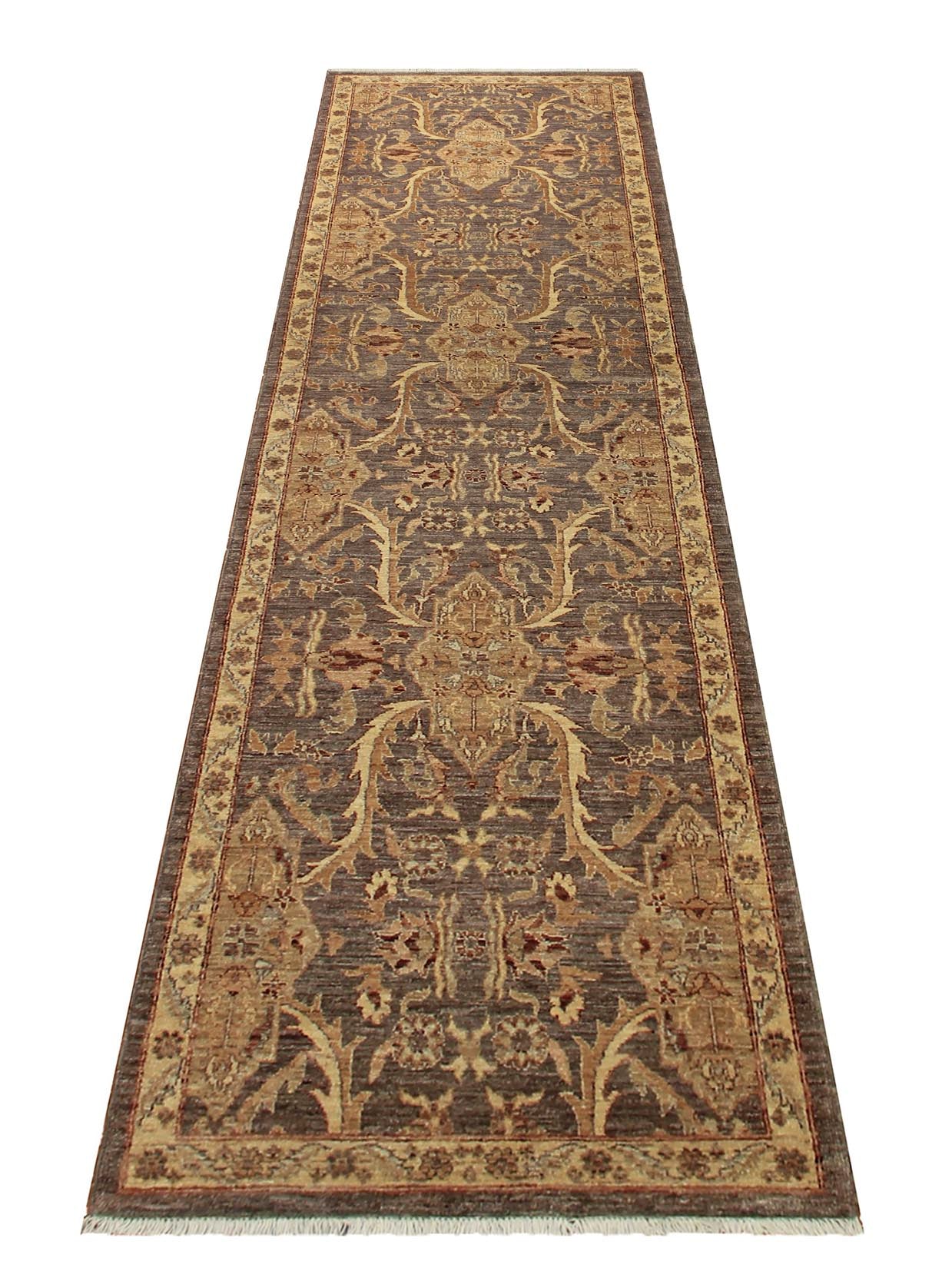 handmade Transitional Kafkaz Gray Ivory Hand Knotted RUNNER 100% WOOL area rug 3' x 11'