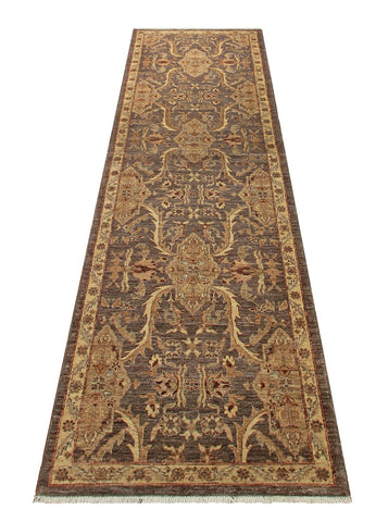 handmade Transitional Kafkaz Gray Ivory Hand Knotted RUNNER 100% WOOL area rug 3' x 11'