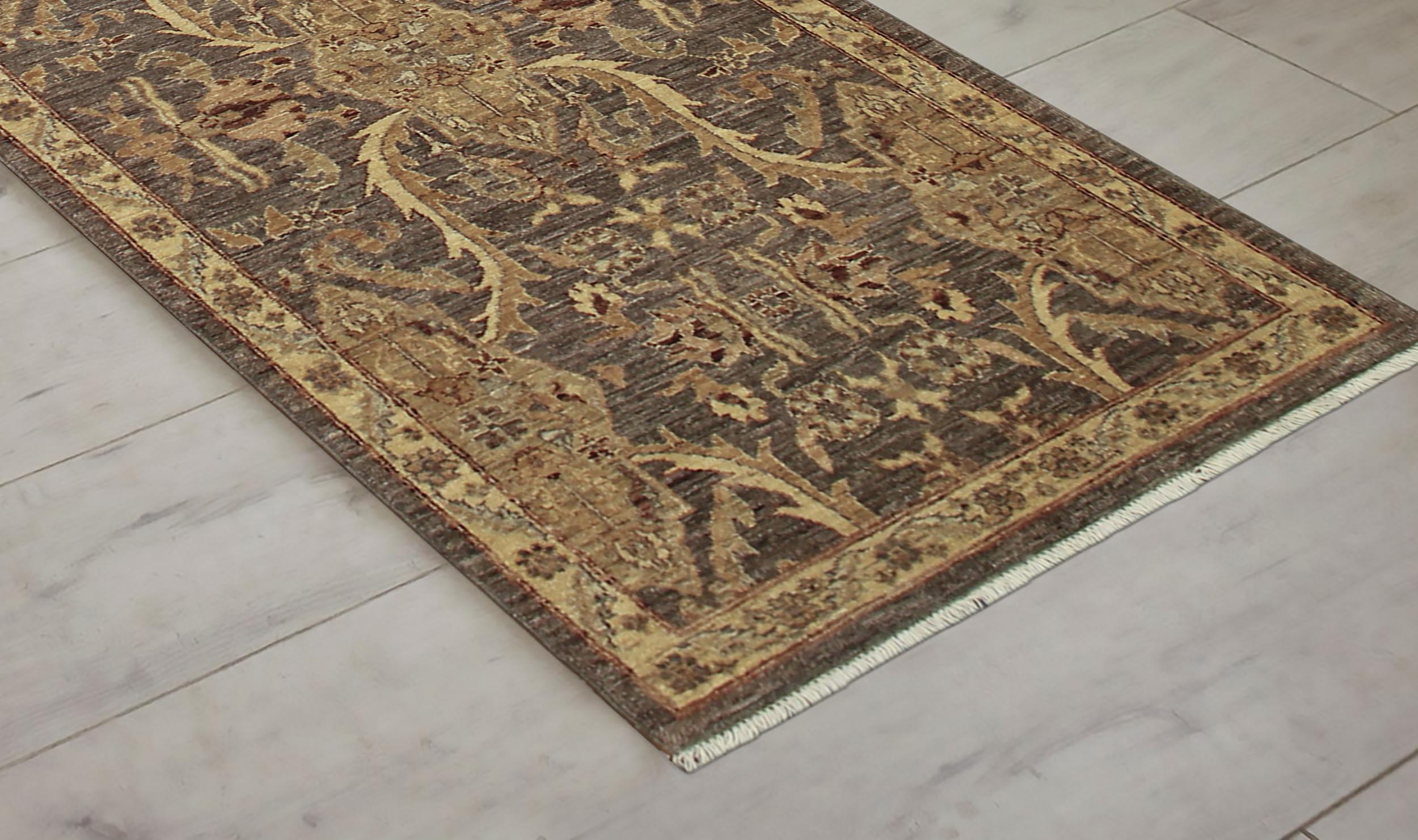 handmade Transitional Kafkaz Gray Ivory Hand Knotted RUNNER 100% WOOL area rug 3' x 11'