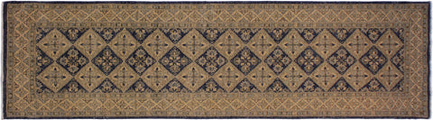 handmade Geometric Kafkaz Blue Beige Hand Knotted RUNNER 100% WOOL area rug 3' x 8'
