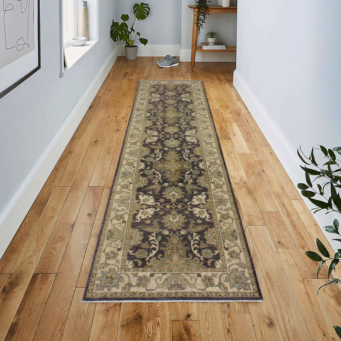 handmade Traditional Kafkaz Charcoal Brown Hand Knotted RUNNER 100% WOOL area rug 2'7" x 10'