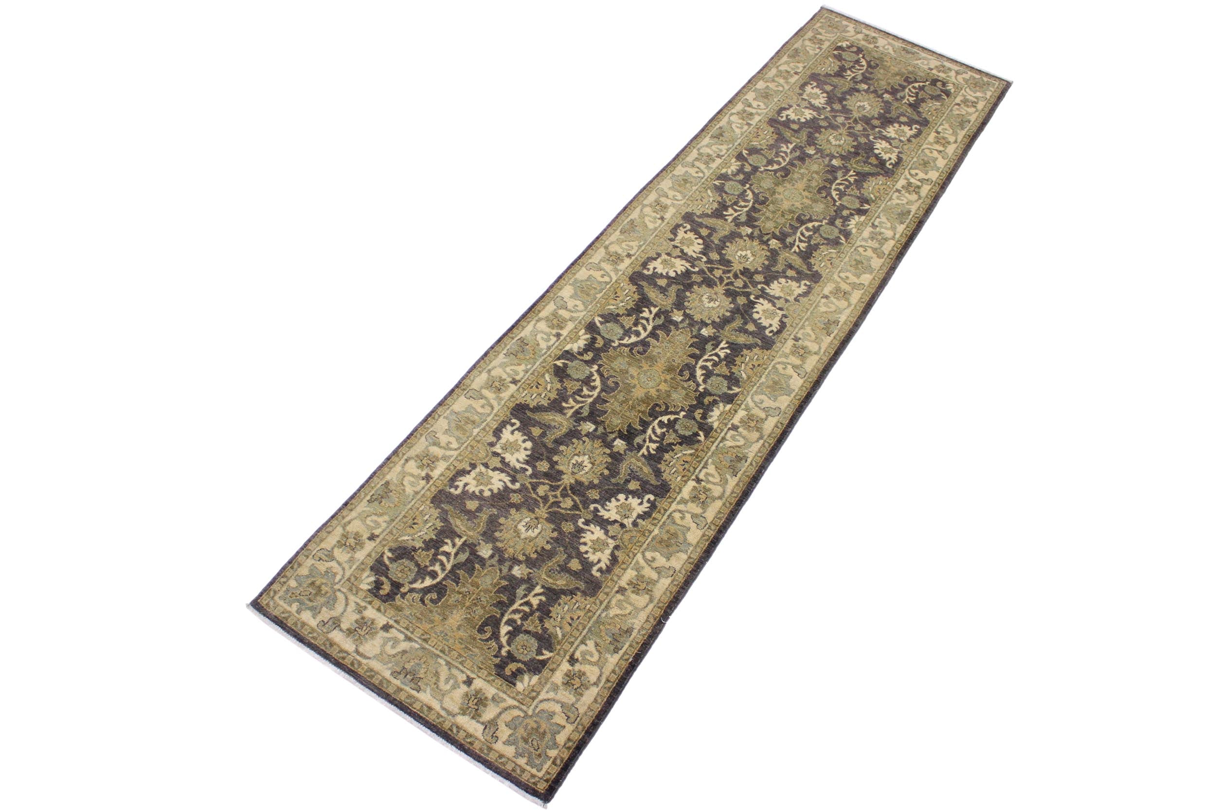 handmade Traditional Kafkaz Charcoal Brown Hand Knotted RUNNER 100% WOOL area rug 2'7" x 10'
