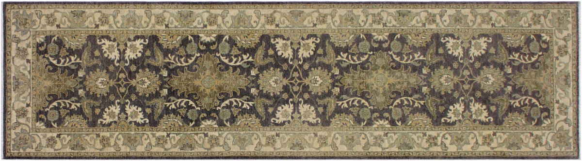 handmade Traditional Kafkaz Charcoal Brown Hand Knotted RUNNER 100% WOOL area rug 2'7" x 10'