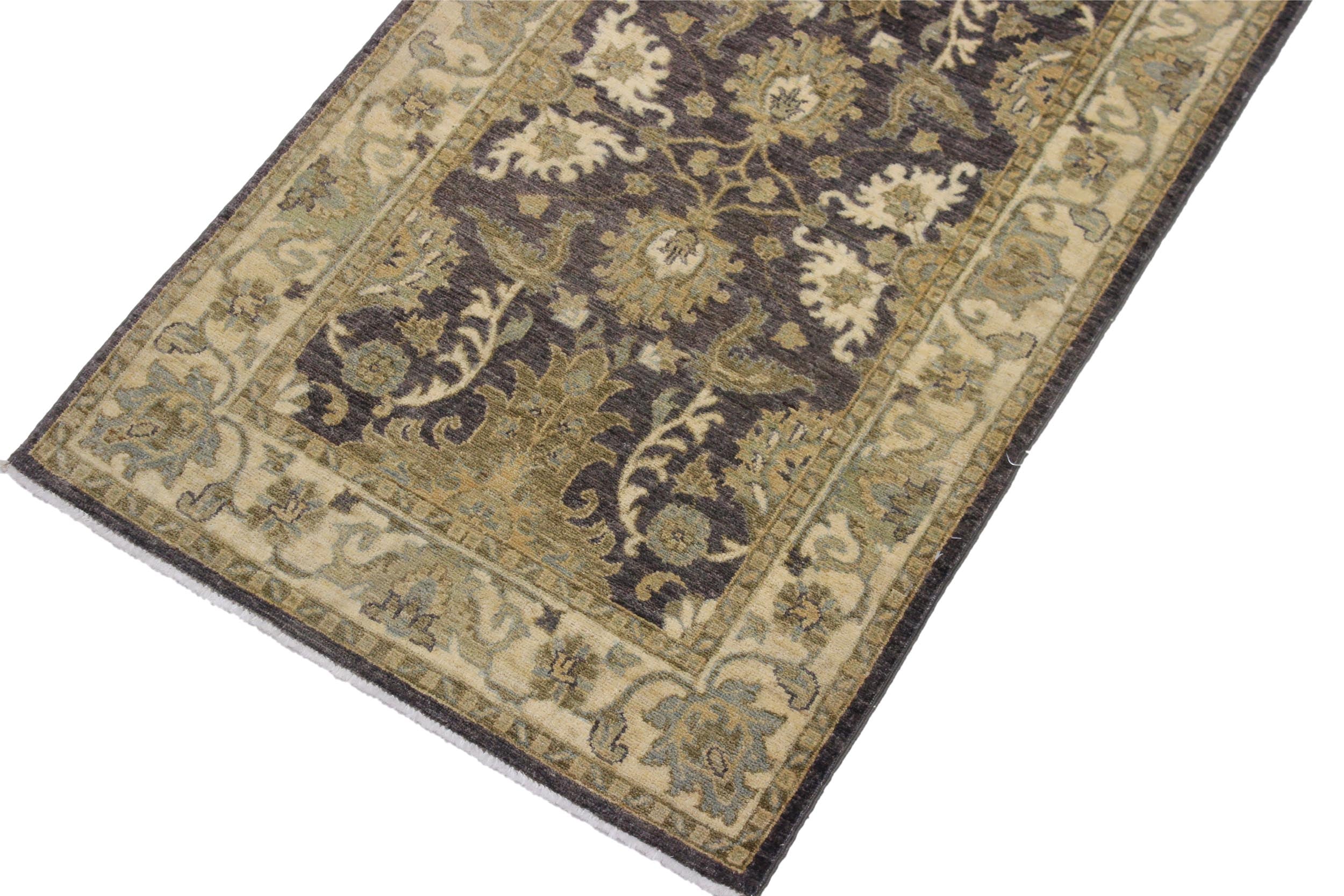 handmade Traditional Kafkaz Charcoal Brown Hand Knotted RUNNER 100% WOOL area rug 2'7" x 10'