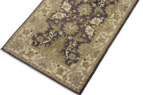 handmade Traditional Kafkaz Charcoal Brown Hand Knotted RUNNER 100% WOOL area rug 2'7" x 10'