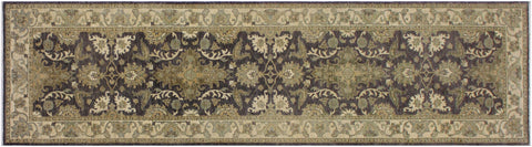 handmade Traditional Kafkaz Charcoal Brown Hand Knotted RUNNER 100% WOOL area rug 2'7" x 10'