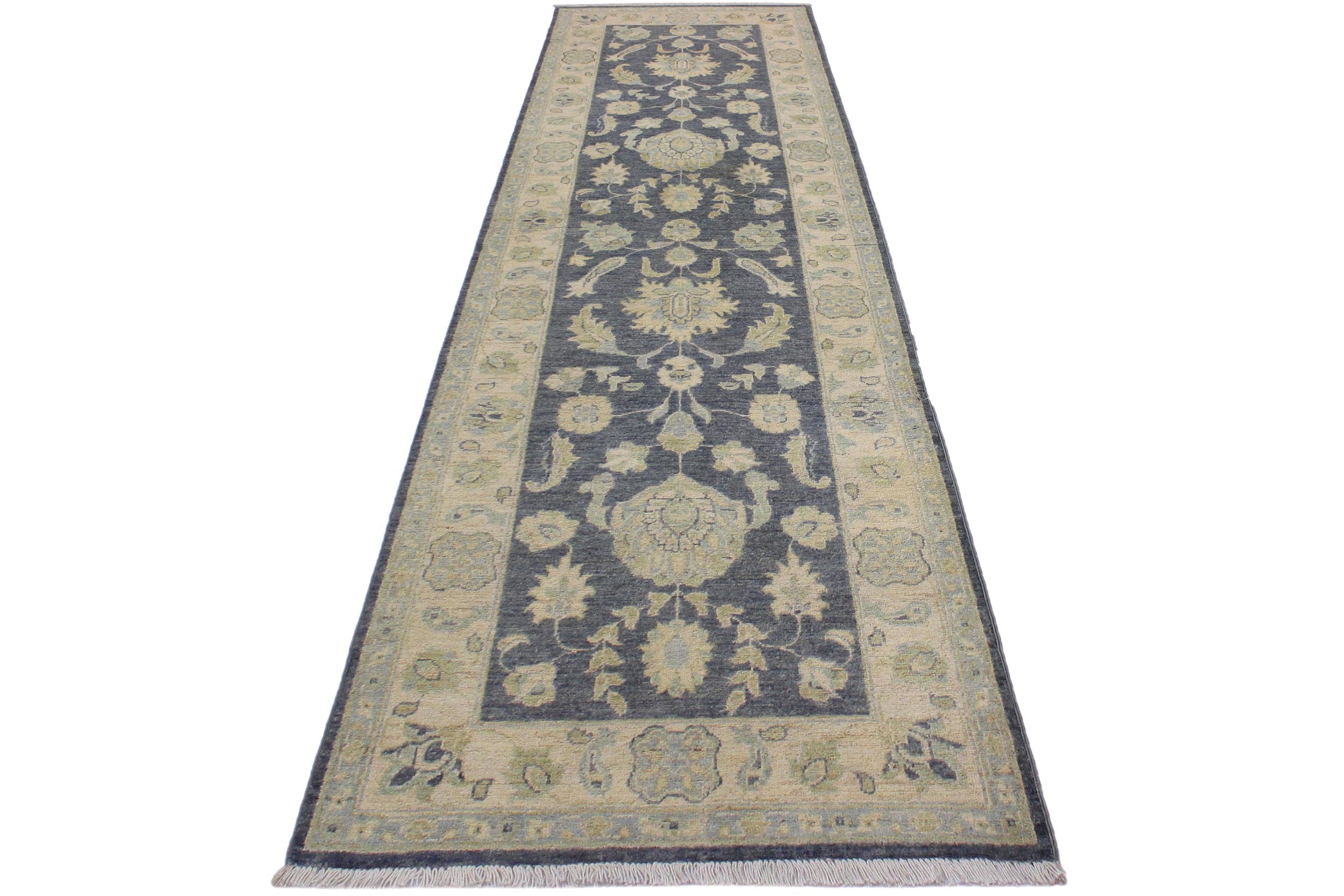 handmade Traditional Kafkaz Gray Ivory Hand Knotted RUNNER 100% WOOL area rug 2' x 8'
