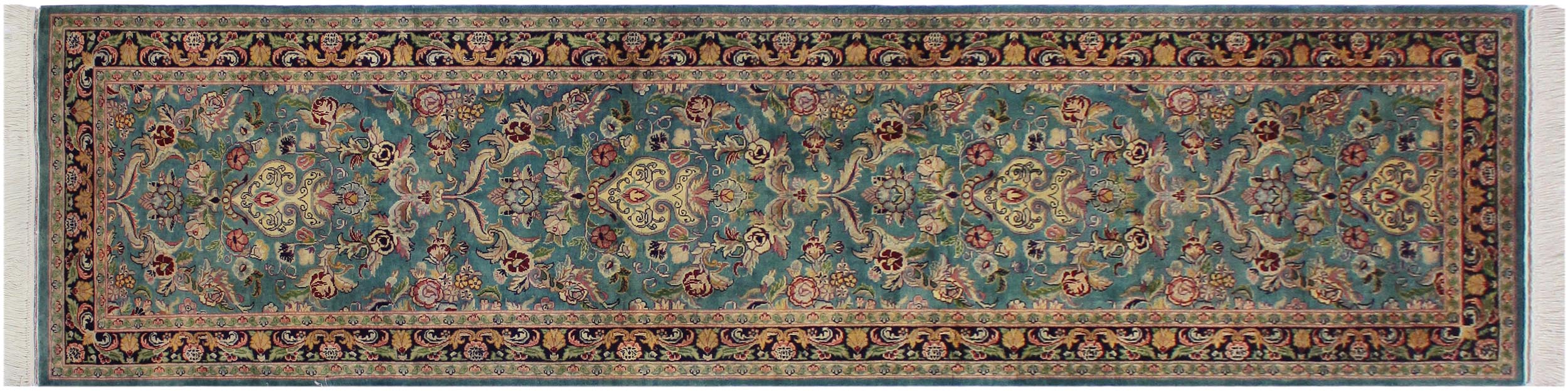 handmade Traditional Guldasta Teal Blue Hand Knotted RUNNER 100% WOOL area rug 3' x 10'