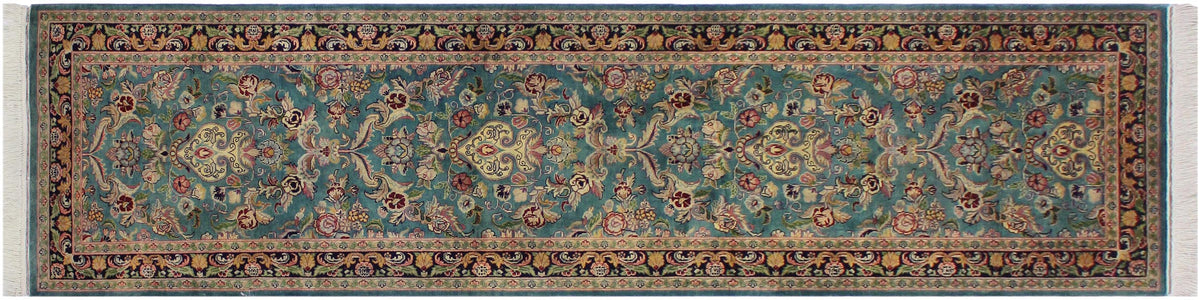 handmade Traditional Guldasta Teal Blue Hand Knotted RUNNER 100% WOOL area rug 3' x 10'