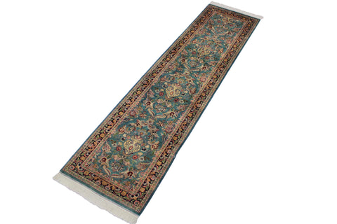 handmade Traditional Guldasta Teal Blue Hand Knotted RUNNER 100% WOOL area rug 3' x 10'
