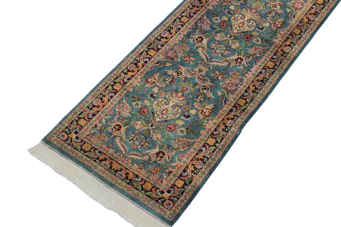 handmade Traditional Guldasta Teal Blue Hand Knotted RUNNER 100% WOOL area rug 3' x 10'