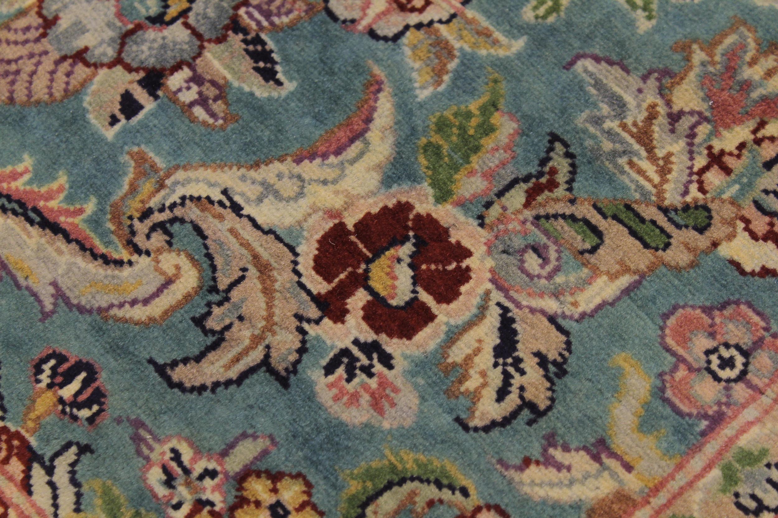 handmade Traditional Guldasta Teal Blue Hand Knotted RUNNER 100% WOOL area rug 3' x 10'