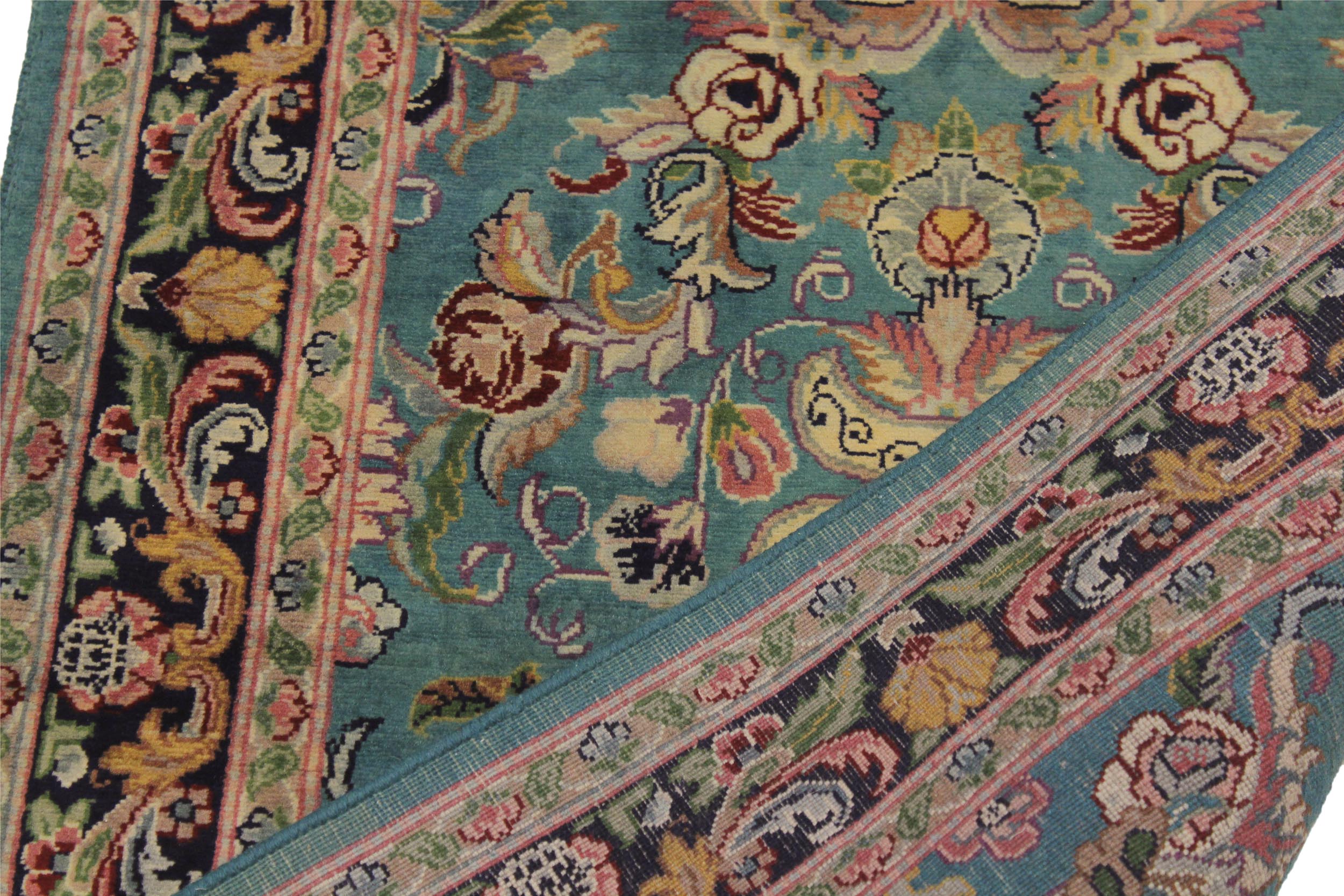 handmade Traditional Guldasta Teal Blue Hand Knotted RUNNER 100% WOOL area rug 3' x 10'