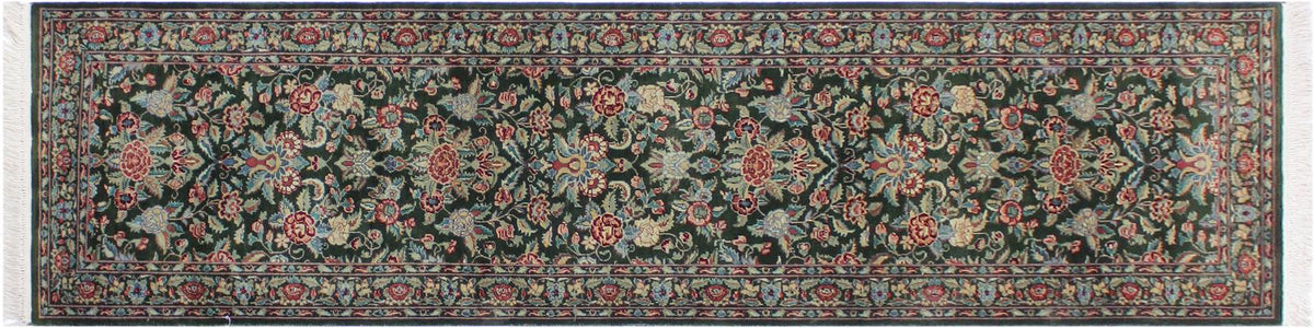 handmade Traditional Sohil Green Blue Hand Knotted RUNNER 100% WOOL area rug 3x10