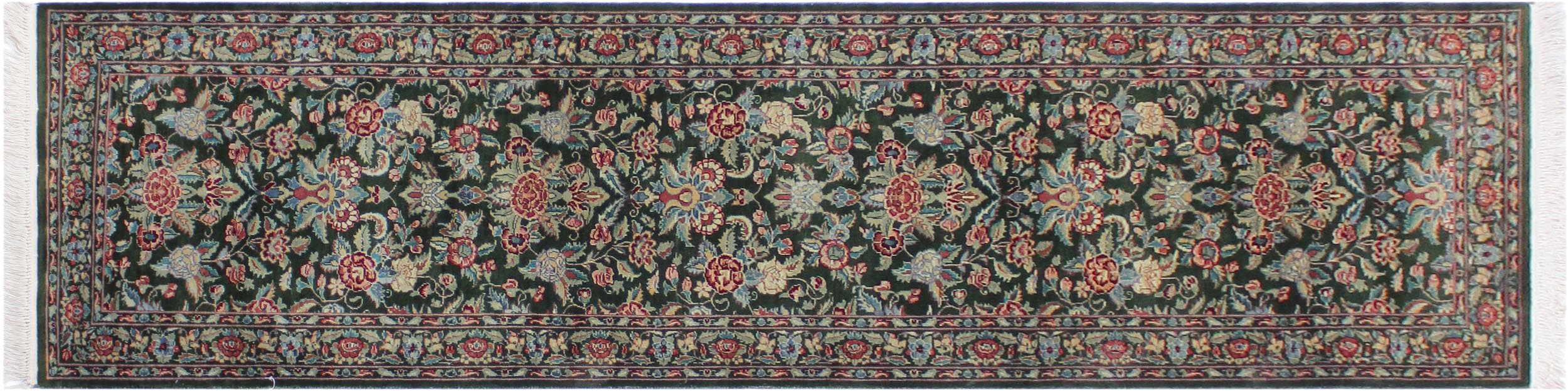 handmade Traditional Sohil Green Blue Hand Knotted RUNNER 100% WOOL area rug 3' x 10'