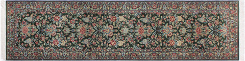 handmade Traditional Sohil Green Blue Hand Knotted RUNNER 100% WOOL area rug 3' x 10'