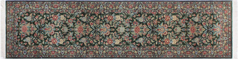 handmade Traditional Sohil Green Blue Hand Knotted RUNNER 100% WOOL area rug 3x10