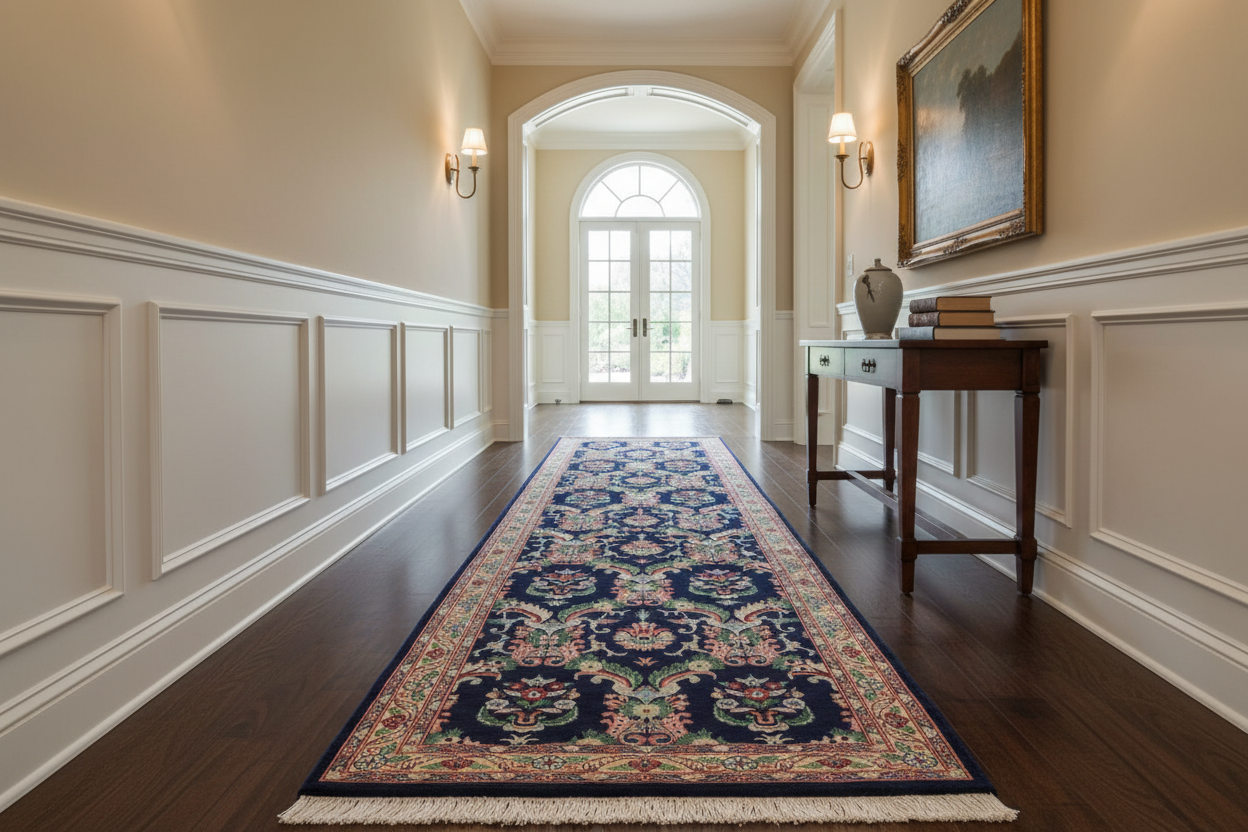 handmade Traditional Kashan Blue Gold Hand Knotted RUNNER 100% WOOL area rug 3' x 10'