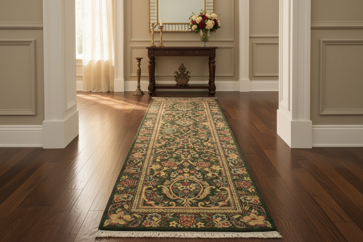handmade Traditional Gulzar Green Gold Hand Knotted RUNNER 100% WOOL area rug 3' x 12'