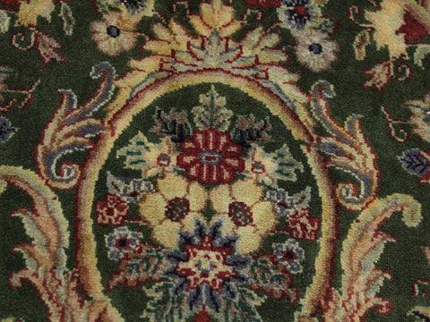 handmade Traditional Gulzar Green Gold Hand Knotted RUNNER 100% WOOL area rug 3x12