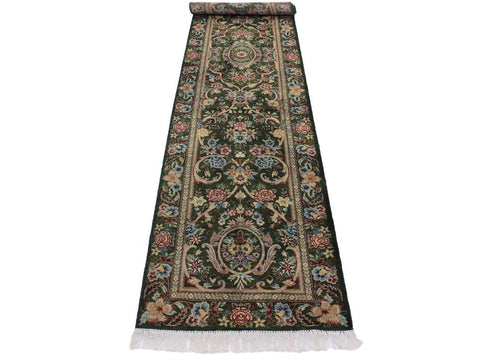 handmade Traditional Gulzar Green Blue Hand Knotted RUNNER 100% WOOL area rug 3x12