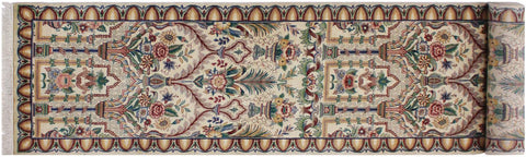 handmade Traditional Mahal Beige Blue Hand Knotted RUNNER 100% WOOL area rug 3x12