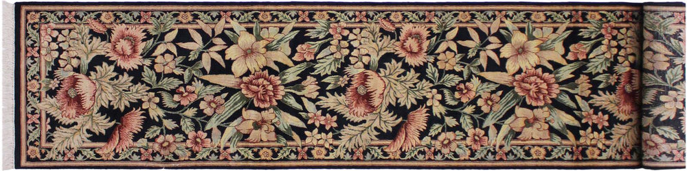 handmade Traditional Nawazish Black Pink Hand Knotted RUNNER 100% WOOL area rug 3x12