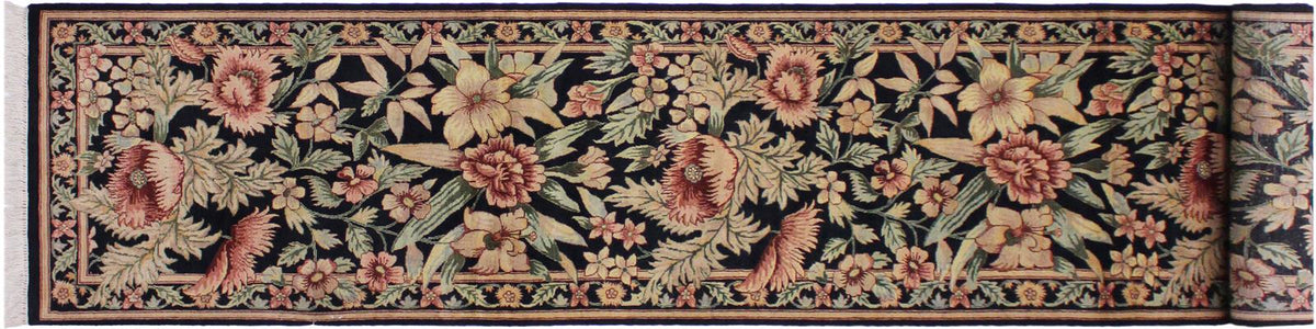 handmade Traditional Nawazish Black Pink Hand Knotted RUNNER 100% WOOL area rug 3x12