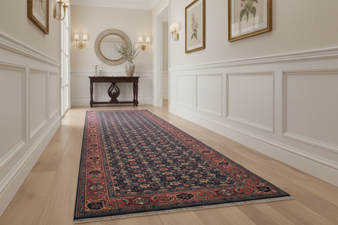 handmade Traditional Kashan Blue Pink Hand Knotted RUNNER 100% WOOL area rug 3' x 10'