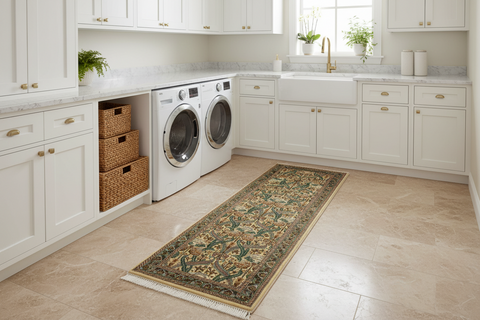 handmade Traditional Hamjolie Beige Green Hand Knotted RUNNER 100% WOOL area rug 2' x 10'