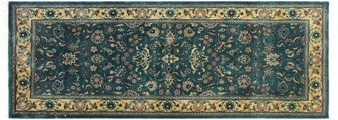 handmade Traditional Victoria Green Beige Hand Knotted RUNNER 100% WOOL area rug 3x6