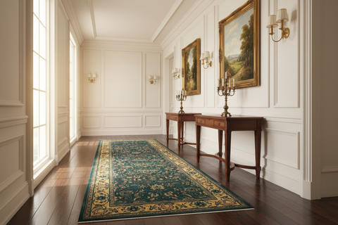 handmade Traditional Victoria Green Beige Hand Knotted RUNNER 100% WOOL area rug 3' x 6'