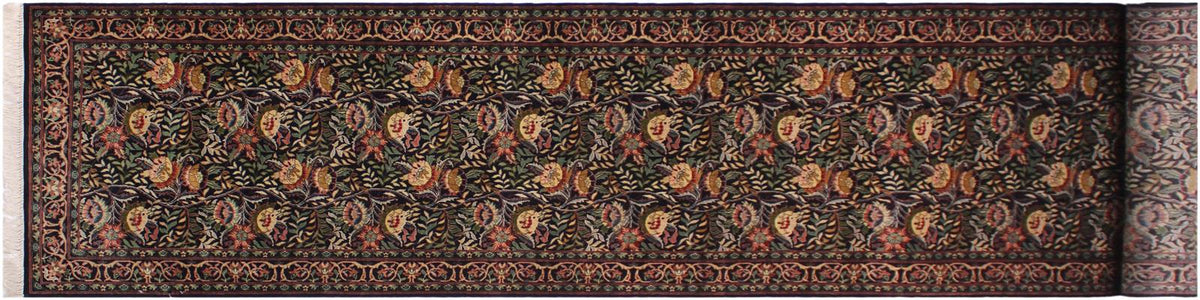 handmade Traditional Morris Black Red Hand Knotted RUNNER 100% WOOL area rug 3x14