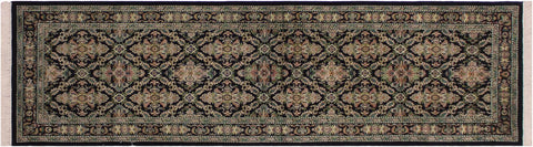 handmade Traditional Tabriz Black Green Hand Knotted RUNNER 100% WOOL area rug 3x8