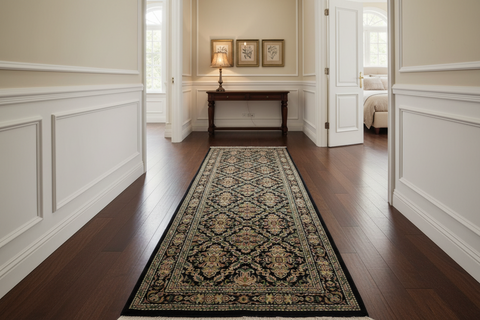 handmade Traditional Tabriz Black Green Hand Knotted RUNNER 100% WOOL area rug 3' x 8'