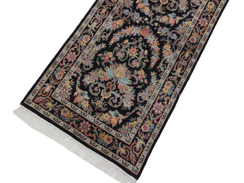 handmade Traditional Kashan Black Gray Hand Knotted RUNNER 100% WOOL area rug 3x10