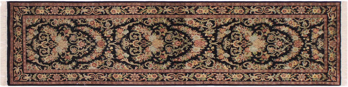 handmade Traditional Hamed Black Red Hand Knotted RUNNER 100% WOOL area rug 3' x 8'